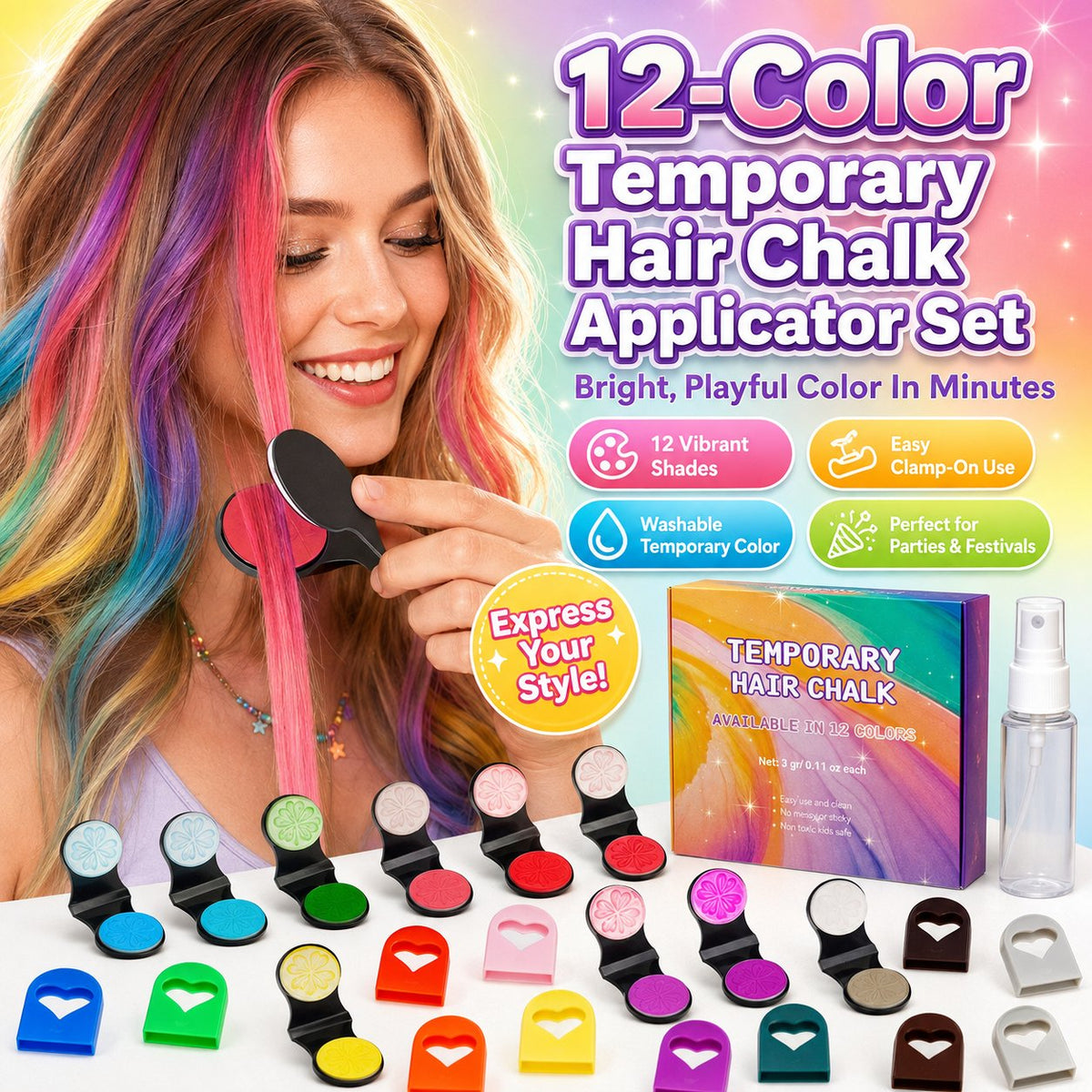 🔥Last Day 60% OFF 🌻12-Color Temporary Hair Chalk Applicator Set