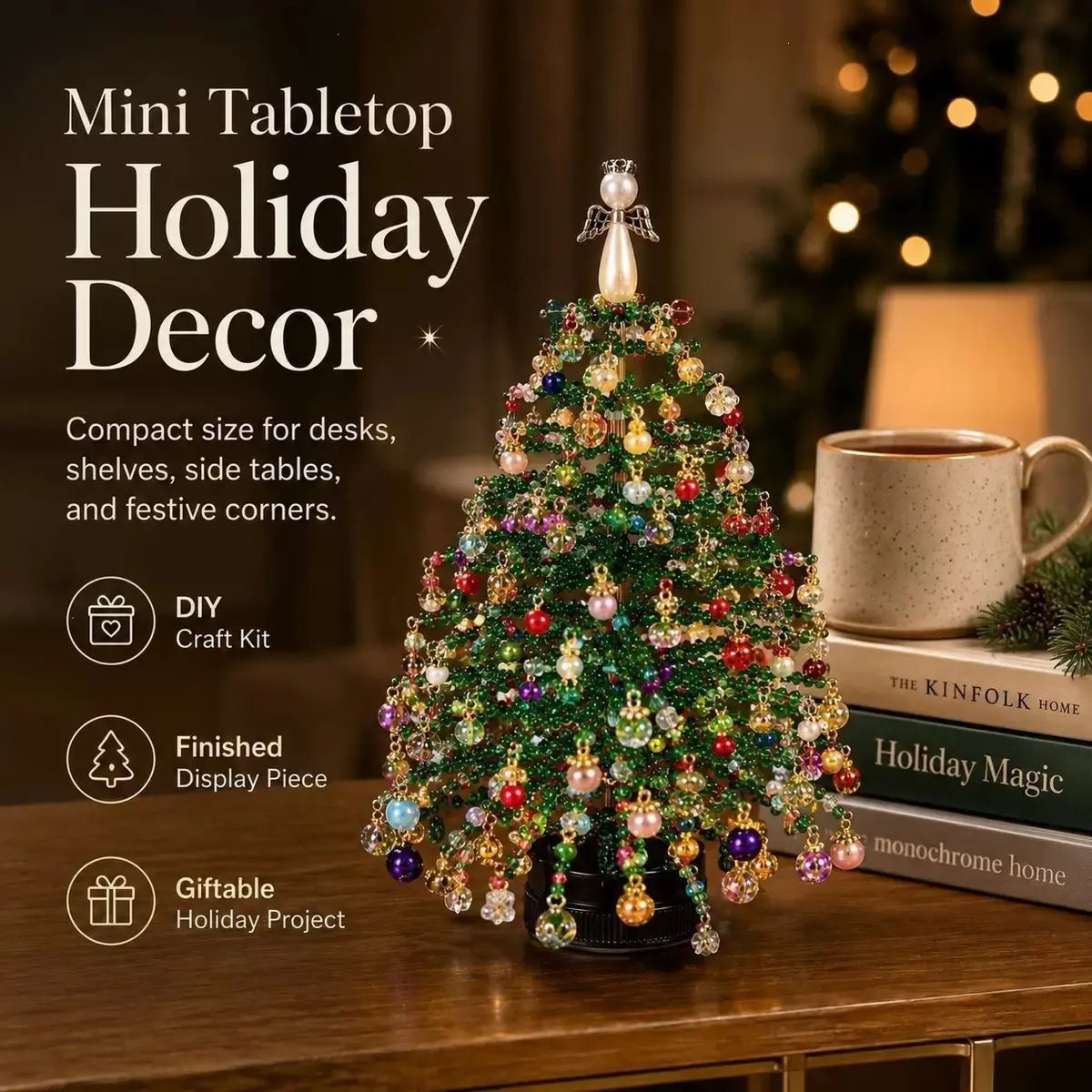 🔥🔥Juexio® DIY Beaded Crystal Christmas Tree Kit | Sparkling Tabletop Holiday Decor & Stress-Relief Crafting Gift for Women & Home