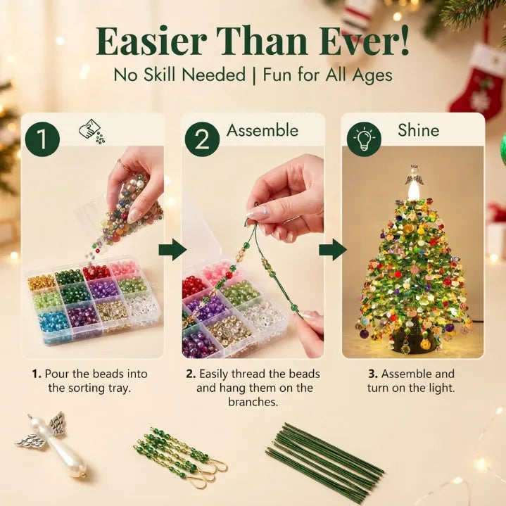 🔥🔥Juexio® DIY Beaded Crystal Christmas Tree Kit | Sparkling Tabletop Holiday Decor & Stress-Relief Crafting Gift for Women & Home
