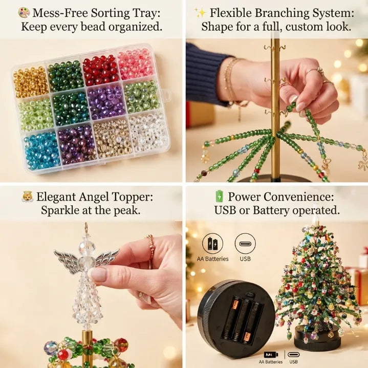 🔥🔥Juexio® DIY Beaded Crystal Christmas Tree Kit | Sparkling Tabletop Holiday Decor & Stress-Relief Crafting Gift for Women & Home