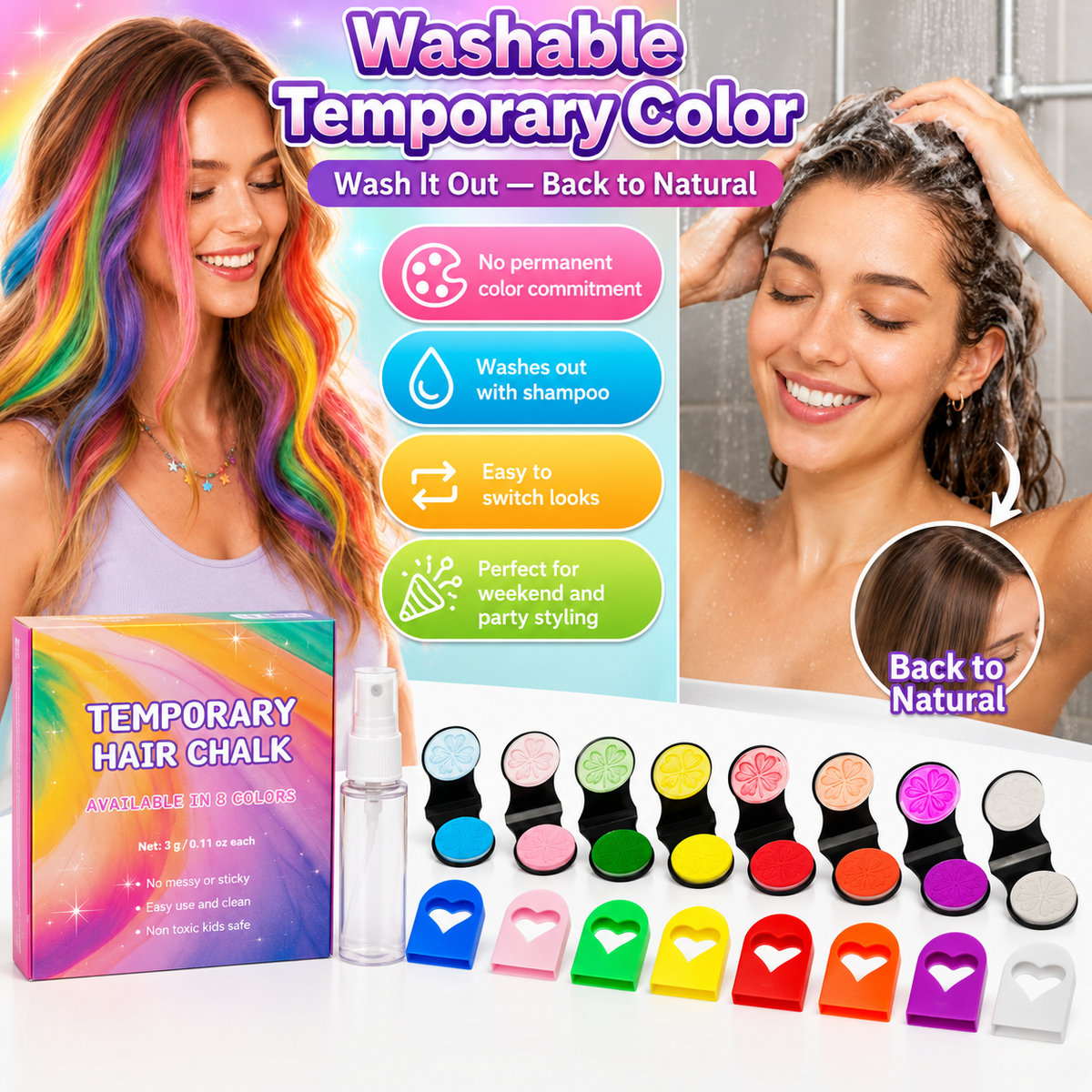 🔥Last Day 60% OFF 🌻12-Color Temporary Hair Chalk Applicator Set